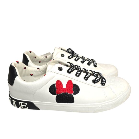 Disney Minnie Mouse Low-top Court Sneakers Womens 9.5, 10 & 11 White Embroidered - Picture 3 of 12